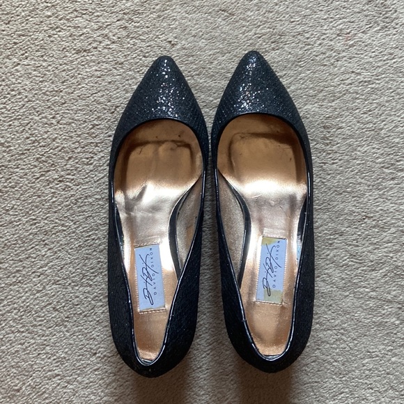 David Dixon Black Sparkly Kitten Heel Pumps - Picture 2 of 4